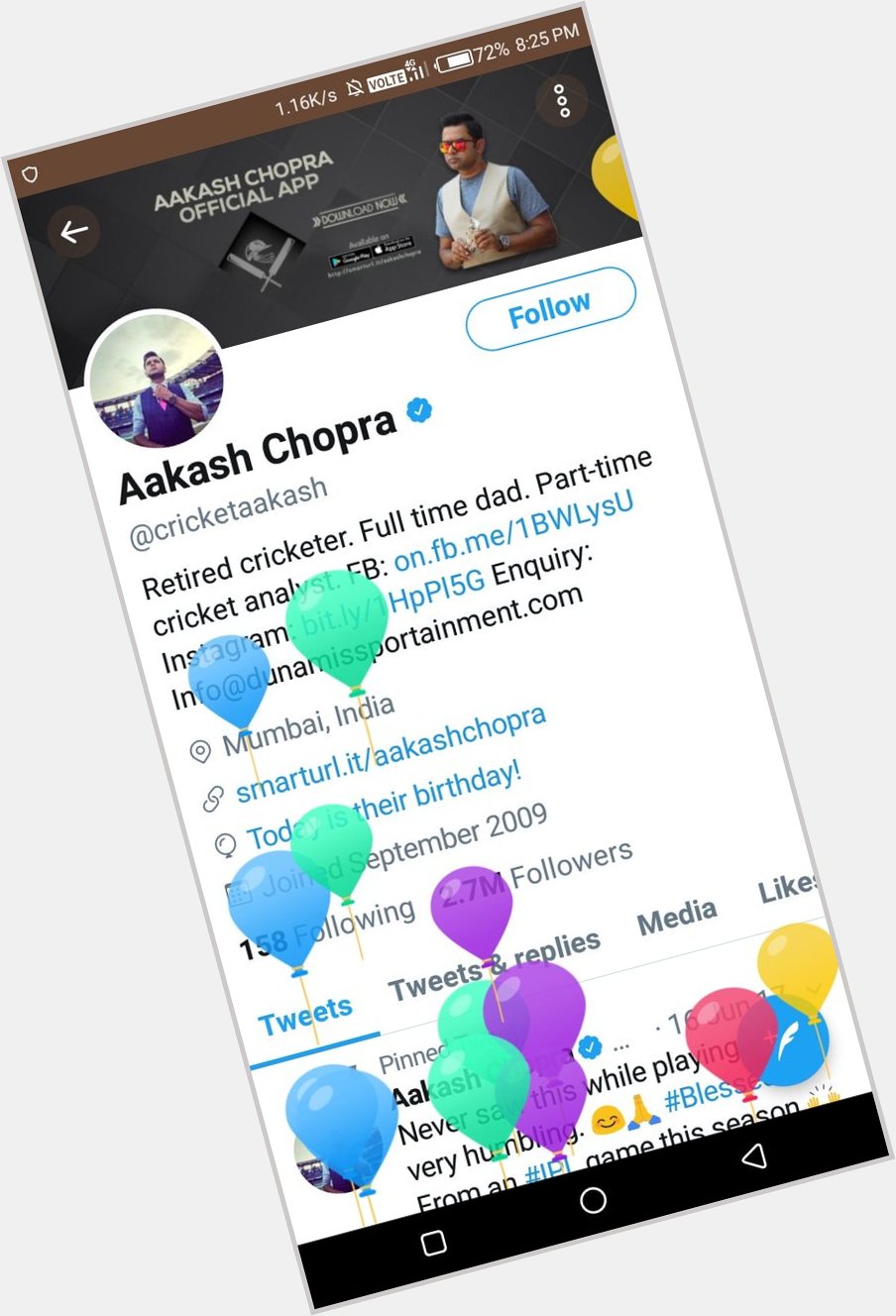  Happy birthday  Aakash Chopra ji. 