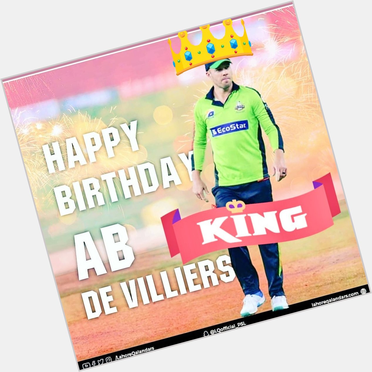  happy birthday AB devilliers Mr 360* enjy the batting and feliding and every thing   