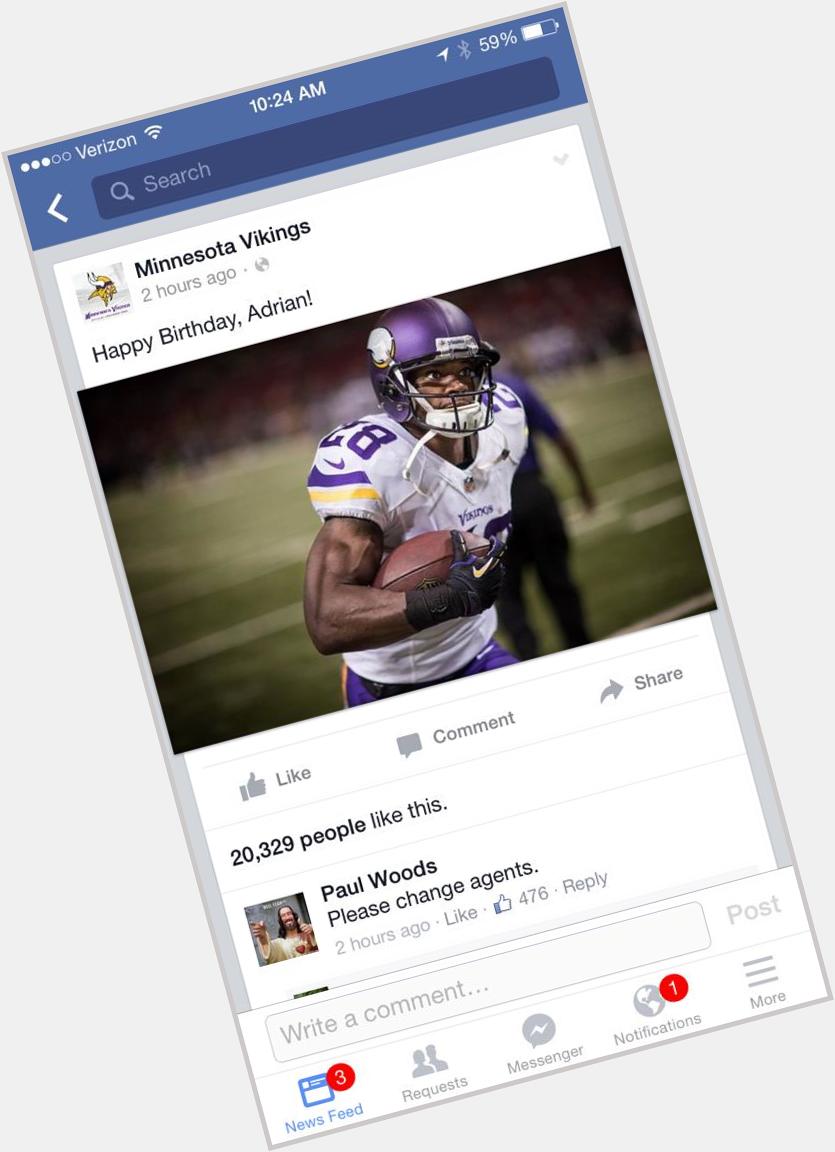 Plenty of intentionality in these Happy Birthday Adrian Peterson posts on Facebook & message by  