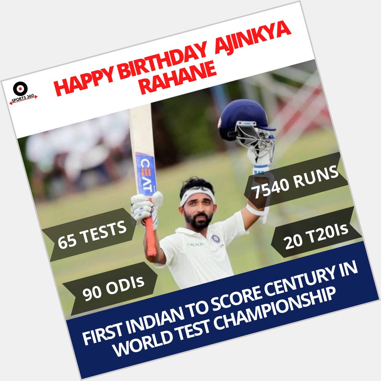 Happy Birthday, Ajinkya Rahane   .
1st Indian to score a century in World Test Championship. 