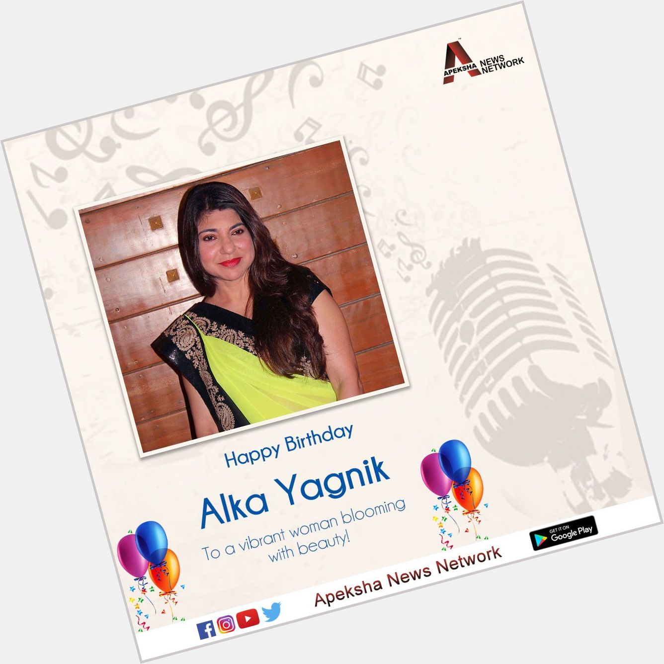 Here\s wishing the singer Alka Yagnik a very Happy Birthday.   