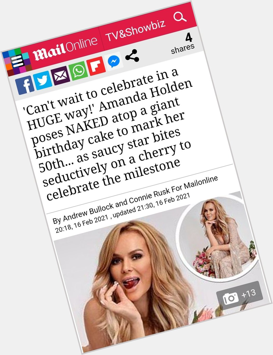 TOP RATED COMMENTS: MailOnline readers wish Amanda Holden a Happy Birthday in their trademark awful way. 