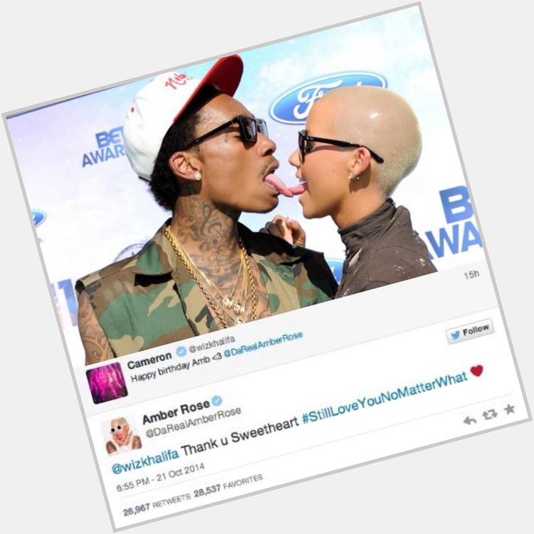  Wiz Khalifa wished Amber Rose a happy bday and she responded he him know she still loved him. 