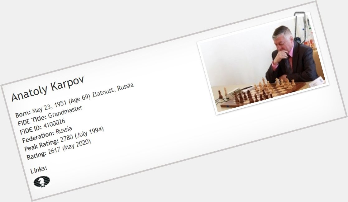 Happy 69th Birthday to the 12th World Chess Champion Anatoly Karpov! 