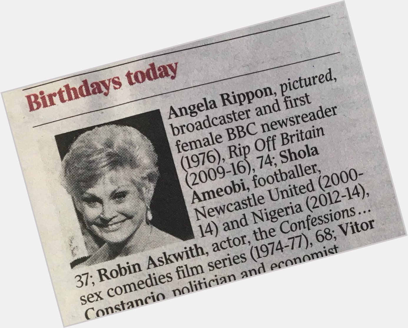 Many happy returns to Angela Rippon who celebrated her birthday today 