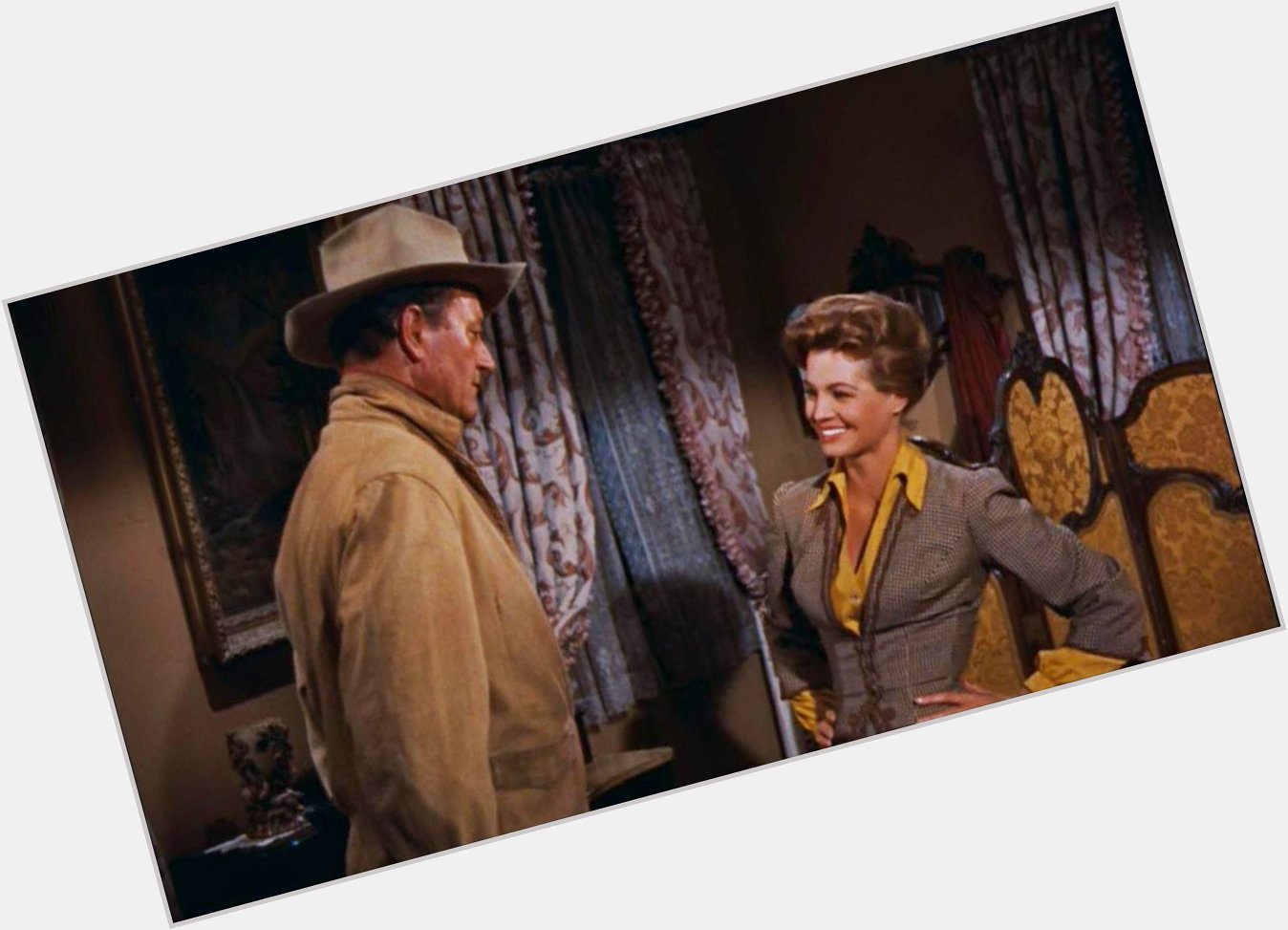 Happy Birthday Angie Dickinson! Here she is in my favorite role as \"Feathers\" in Rio Bravo with John Wayne. 