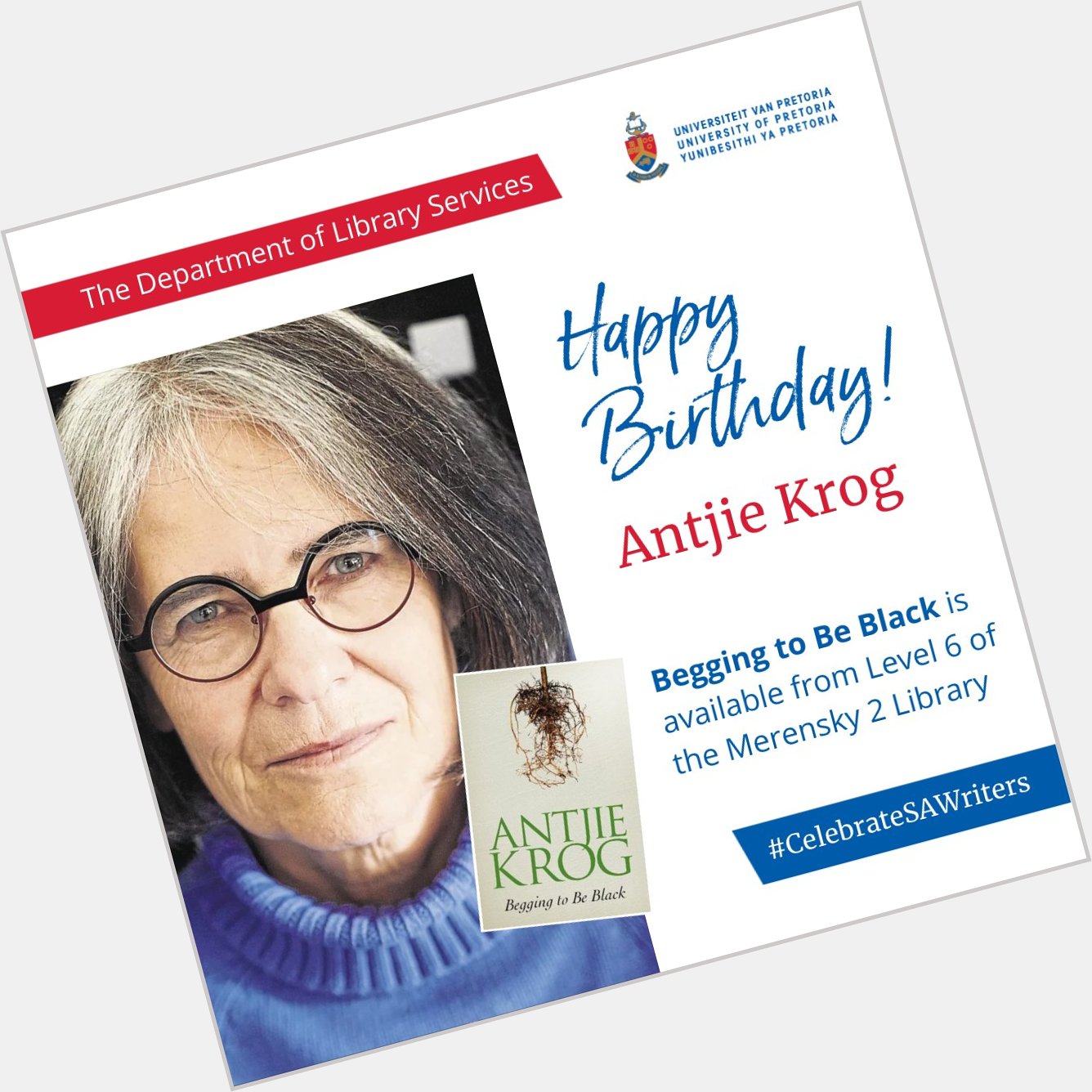 Happy birthday to poet, philosopher and academic, Antjie Krog. 