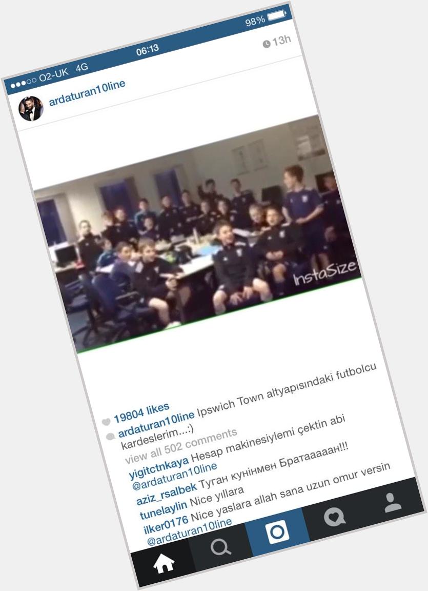 Why has Arda Turan instagrammed an Ipswich Town Youth team singing him happy birthday? 