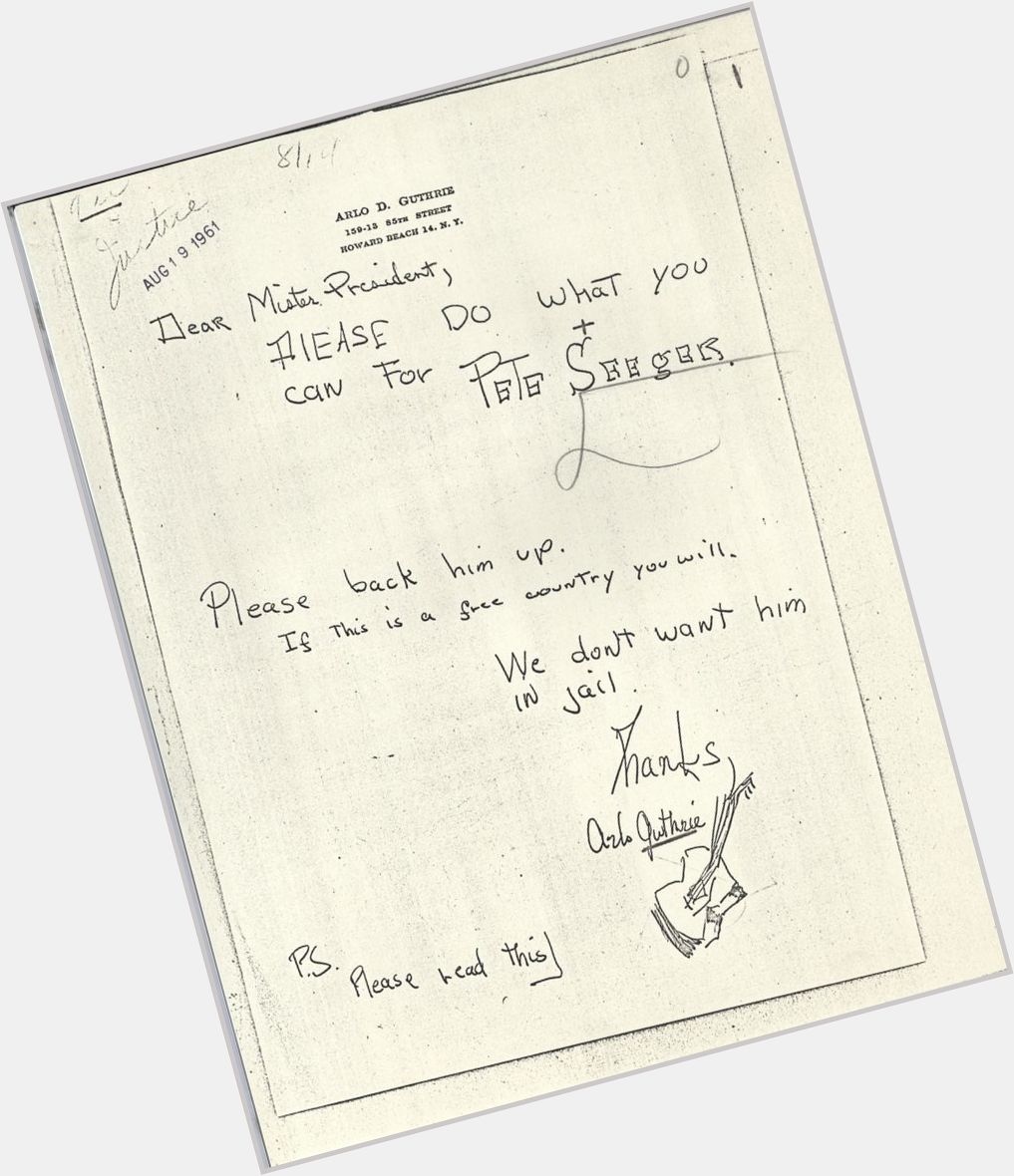 Happy birthday, Arlo Guthrie! A young wrote to JFK to while Pete Seeger was facing trial in 1961. 