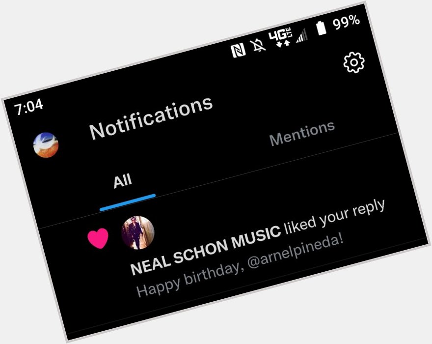 Morning.

*Sees Neal Schon liked my reply wishing Arnel Pineda a happy birthday*

OMG!     