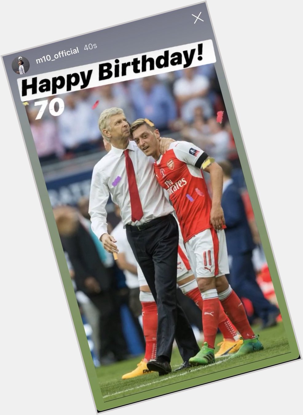 Mesut Ozil wishing his former Arsenal boss Arsene Wenger happy birthday on his personal insta account this afternoon 