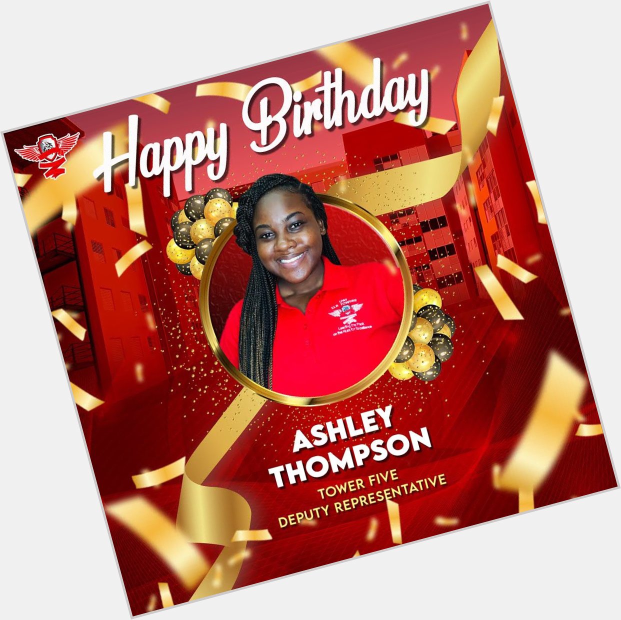 Happy Birthday to our Tower Five Deputy Representative, Ashley Thompson. 

We hope you have an amazing day! 