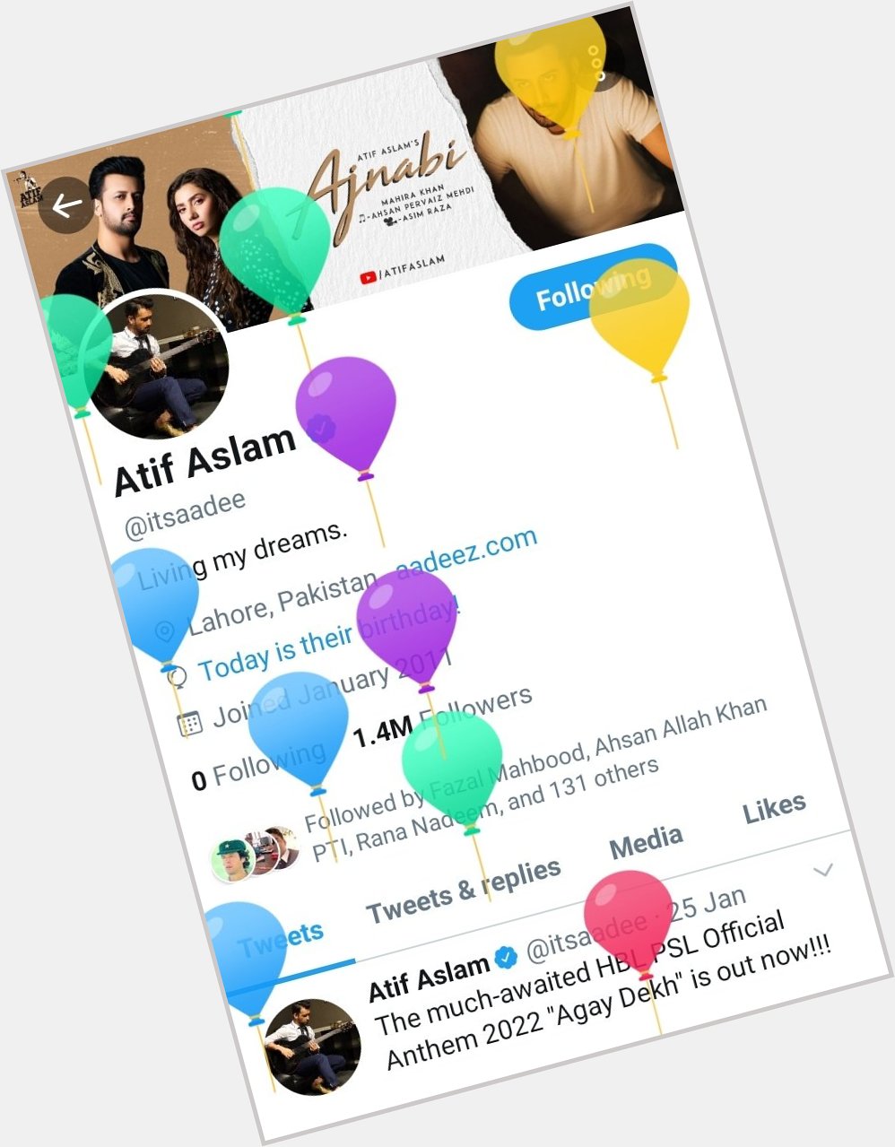 Happy Birthday...   Atif Aslam           