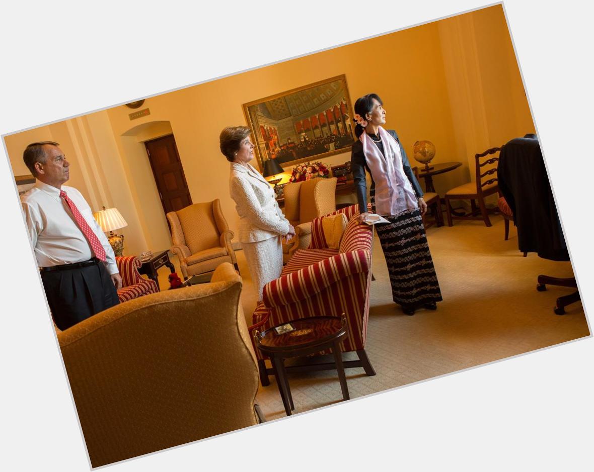 Wishing Aung San Suu Kyi a happy 70th birthday. Honored to welcome her with First Lady in 2012 