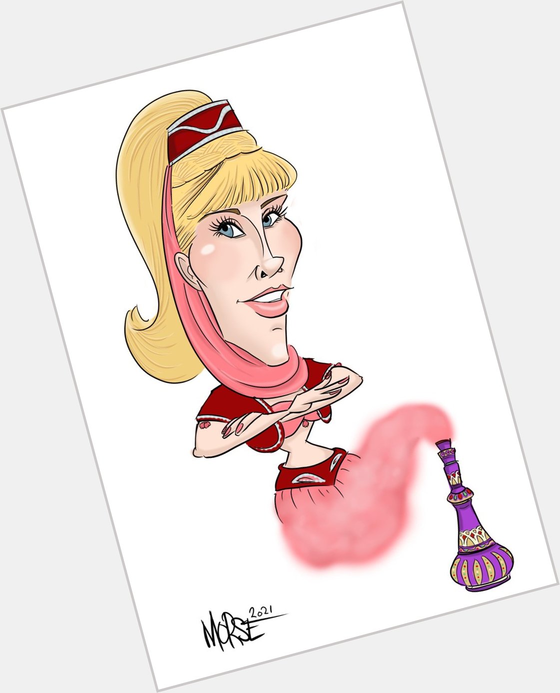 Happy 90th Birthday to Barbara Eden!  You know what I dream of?  You letting me draw your caricature!  Message me! 