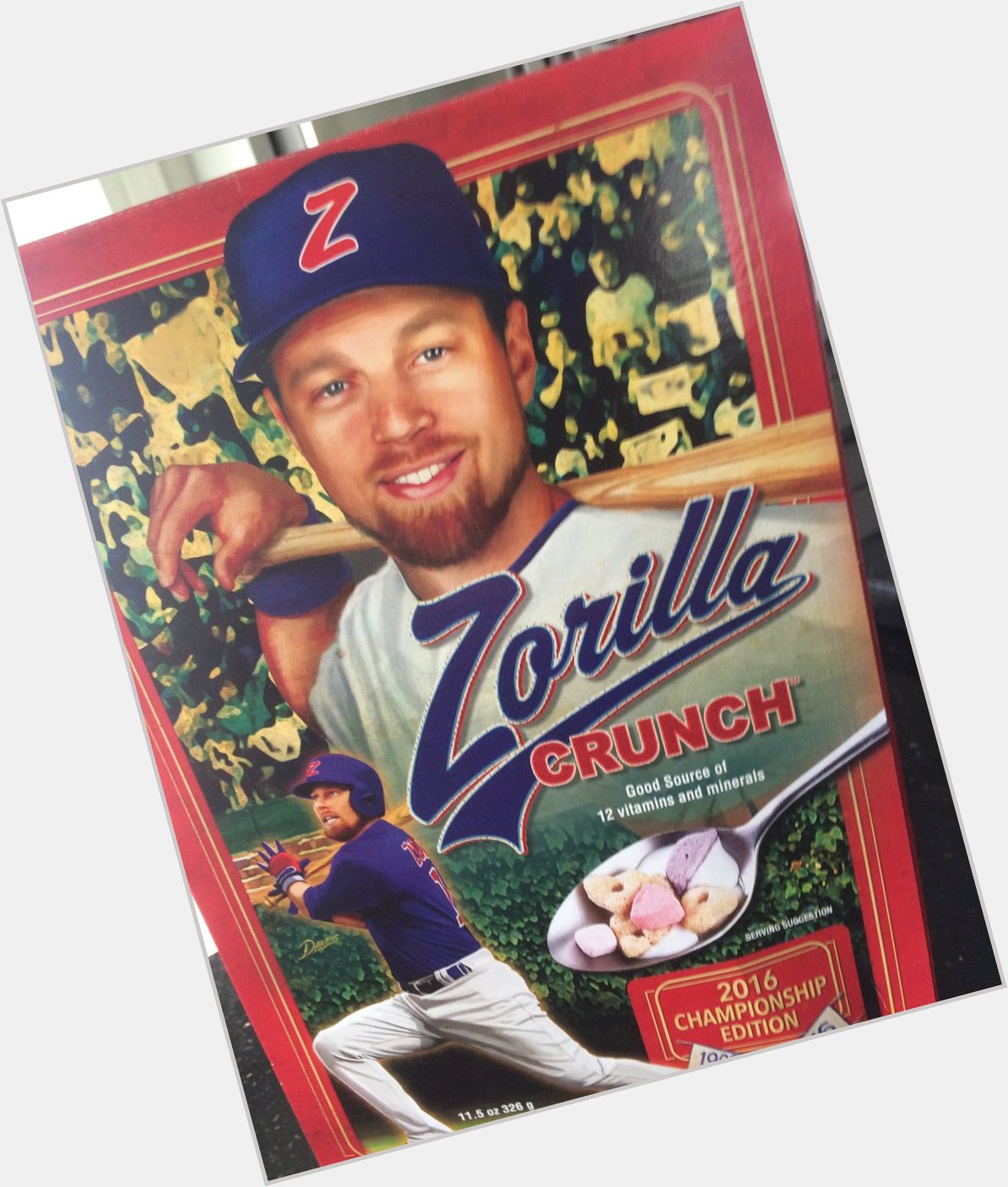 Happy 36th birthday Ben Zobrist!  The Zorilla Crunch cereal box looks a lot like your Eureka High senior photo!! 
