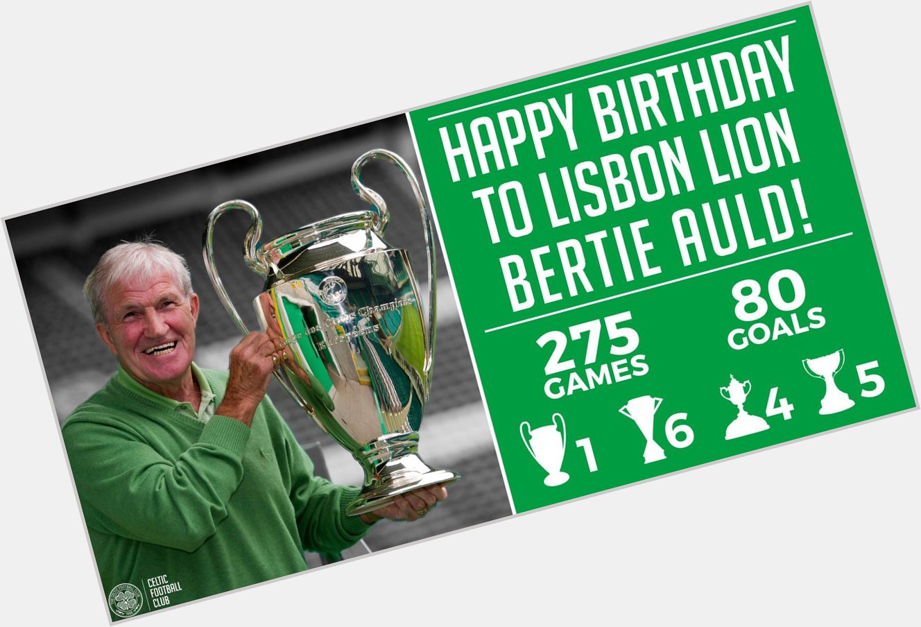  Today we wish a happy 8 0 th birthday to legend and Lisbon Lion, Bertie Auld! 