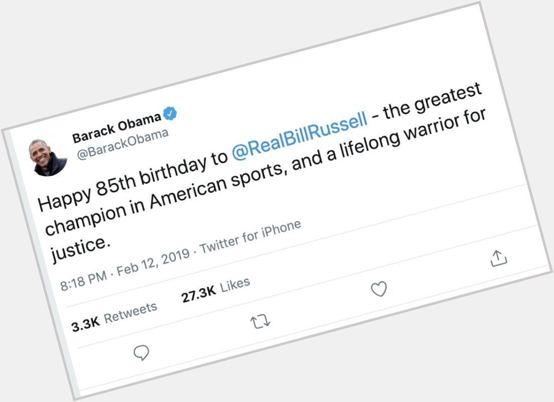 Obama wishes NBA legend Bill Russell happy birthday  