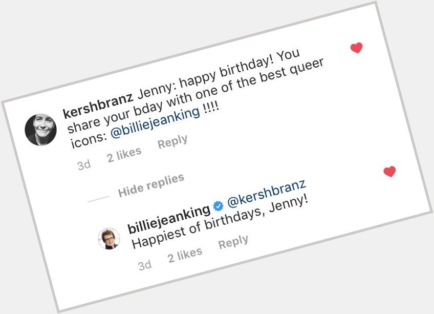 Nbd Billie Jean King wished my wife a happy birthday in my insta comments JUST BE COOL BE COOL    