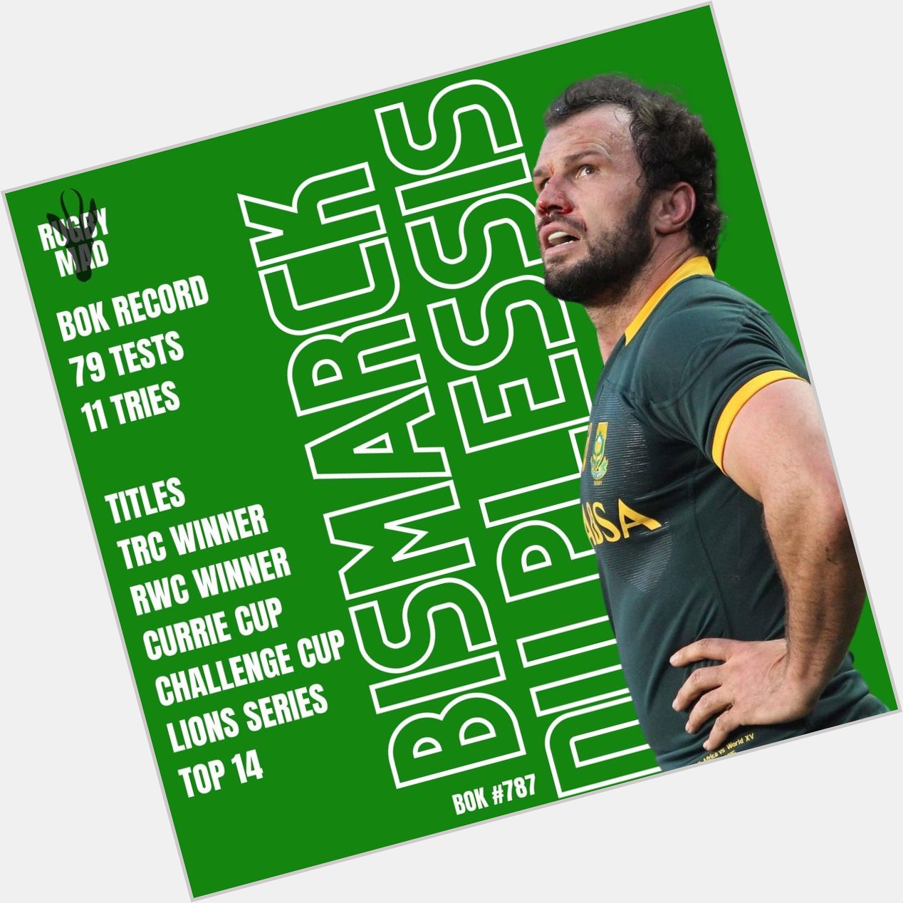 Happy Birthday to Springboks legend and Rugby World Cup winner Bismarck du Plessis  