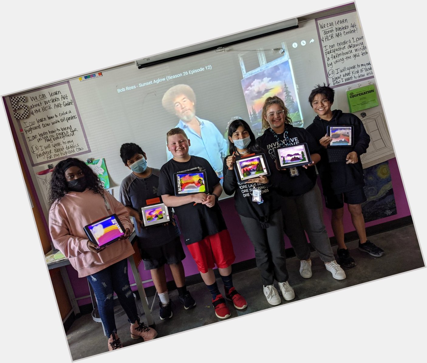 Happy 79th birthday Bob Ross!   OIS 6th grade Apainted along with Bob Ross on the ipads today!! 