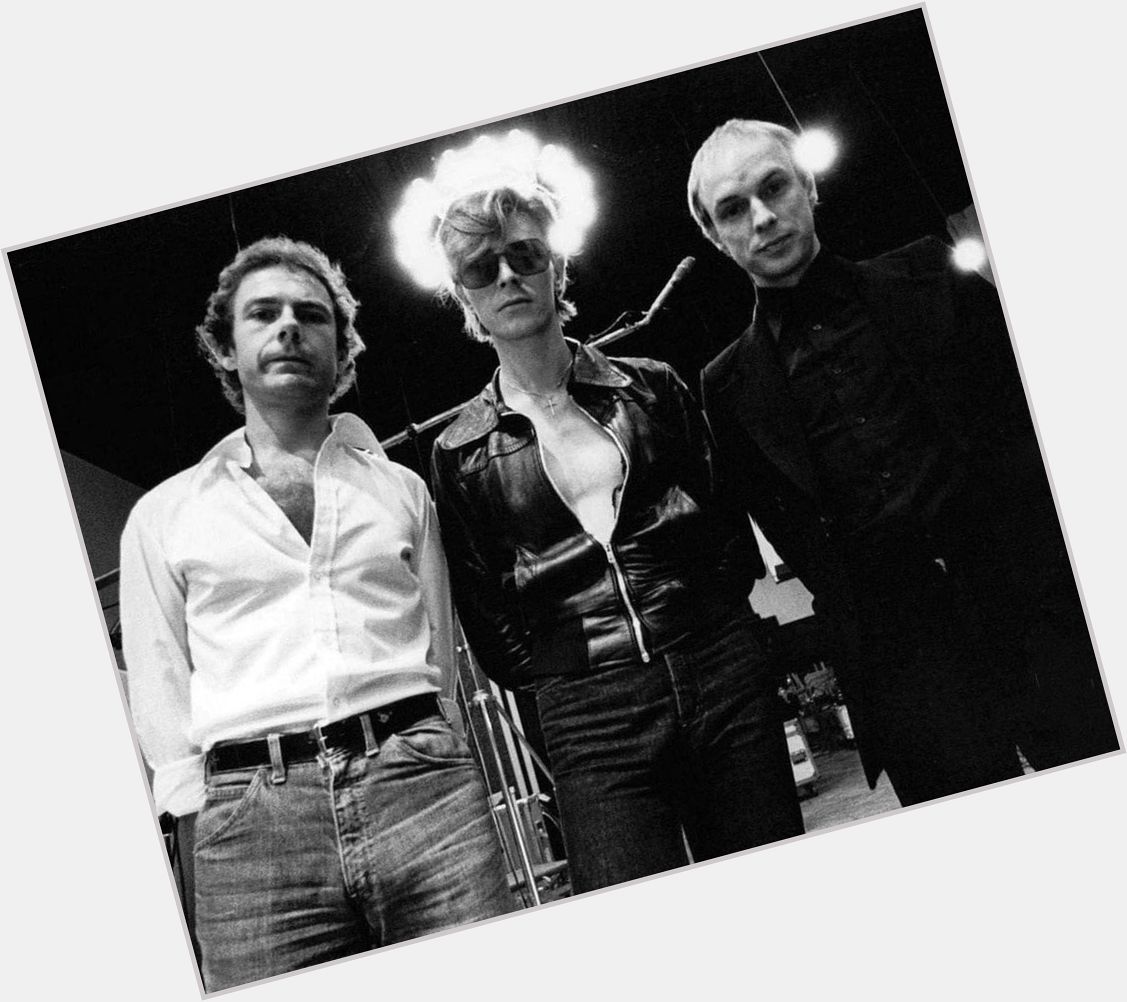 A very happy 75th birthday to Robert Fripp. Pictured here with David Bowie & Brian Eno, 1977. 