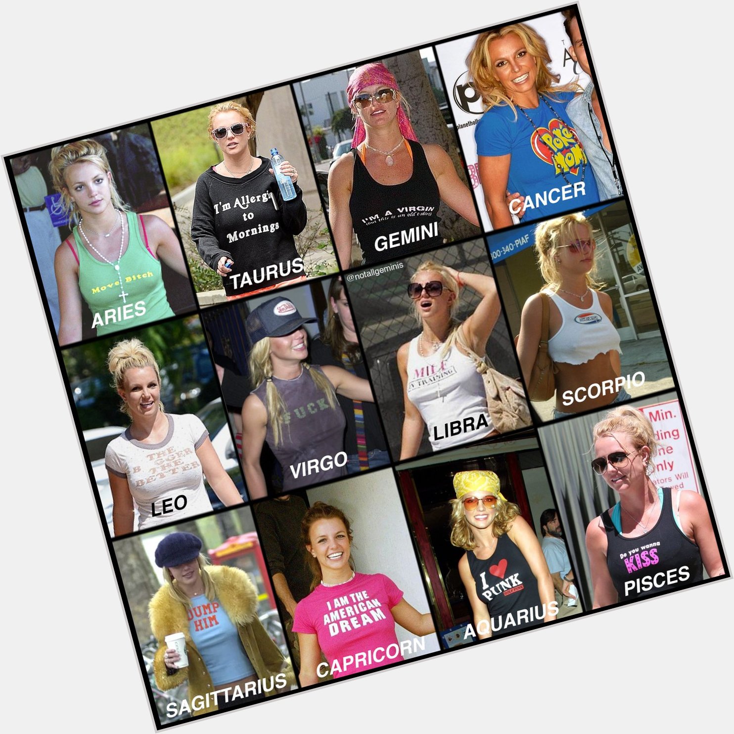 THE SIGNS AS BRITNEY SPEARS\ ICONIC GRAPHIC TEES!! HAPPY BIRTHDAY GODNEY!! 