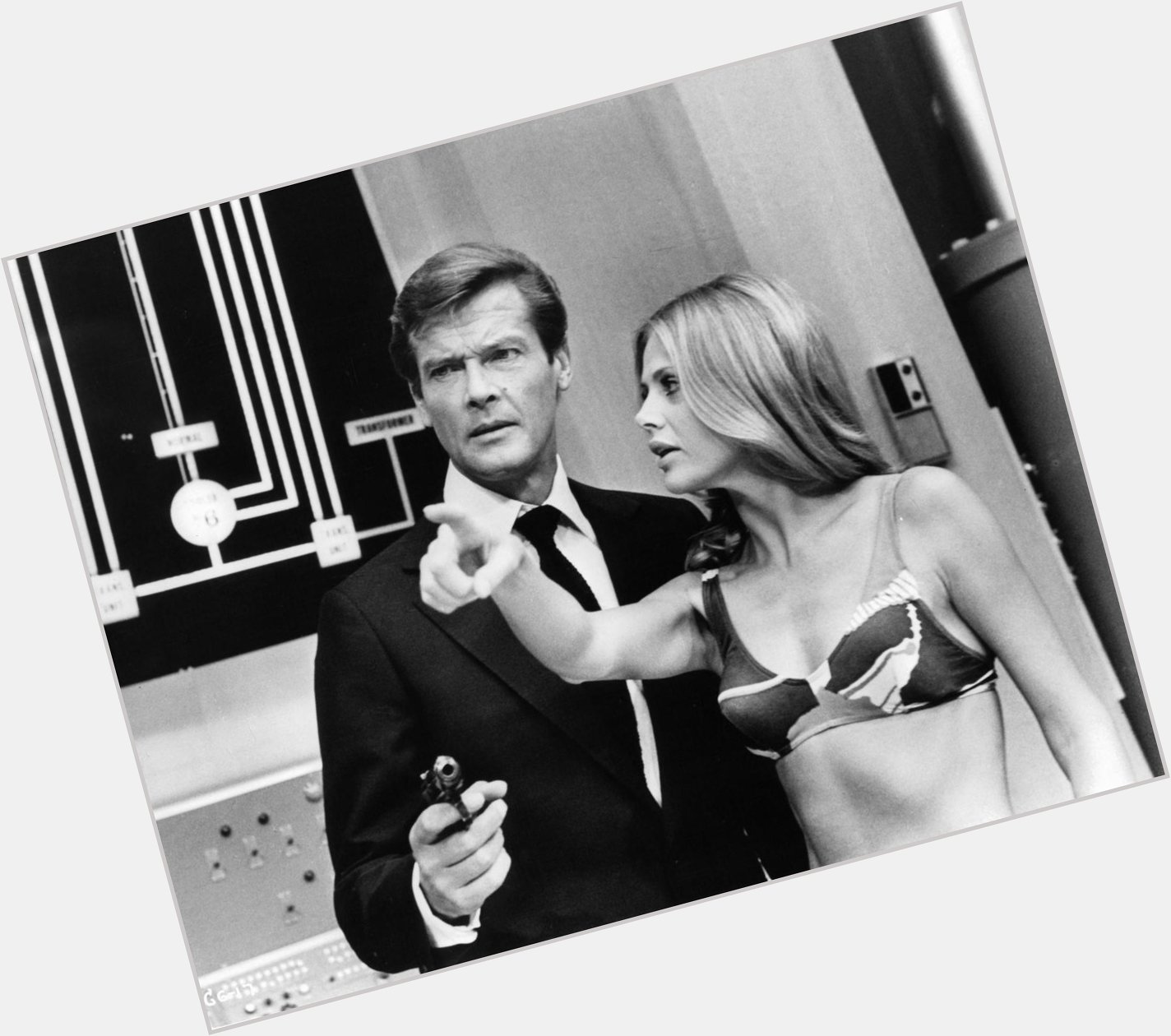\" Roger Moore and Britt Ekland in THE MAN WITH THE GOLDEN GUN    1974.  Happy birthday Mr. Moore. 