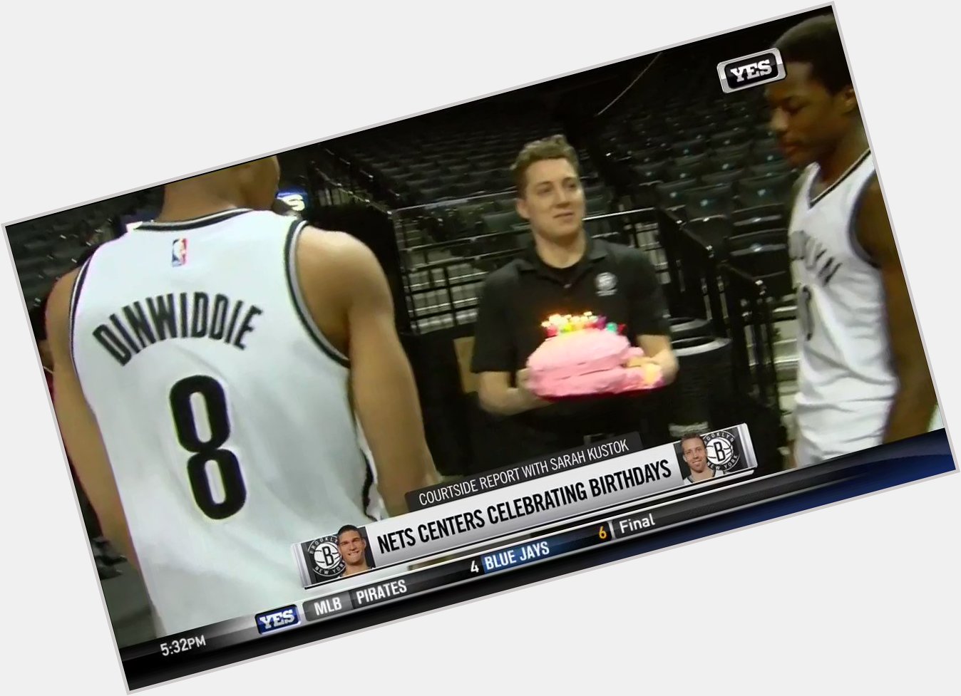 The surprise their big men with a cake!

Happy birthday, Brook Lopez & Justin Hamilton! 
