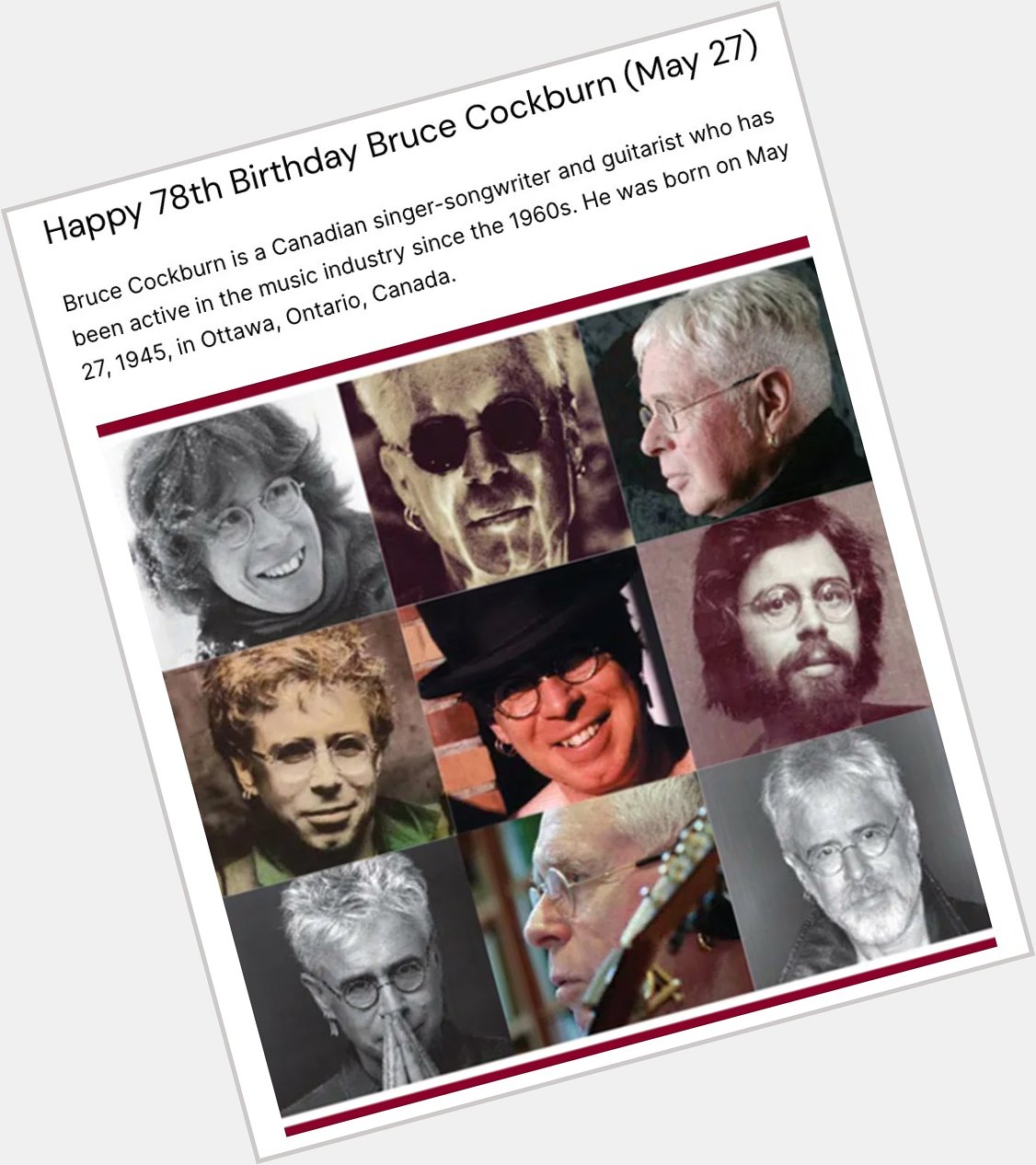Happy 78th Birthday Bruce Cockburn (May 27)    