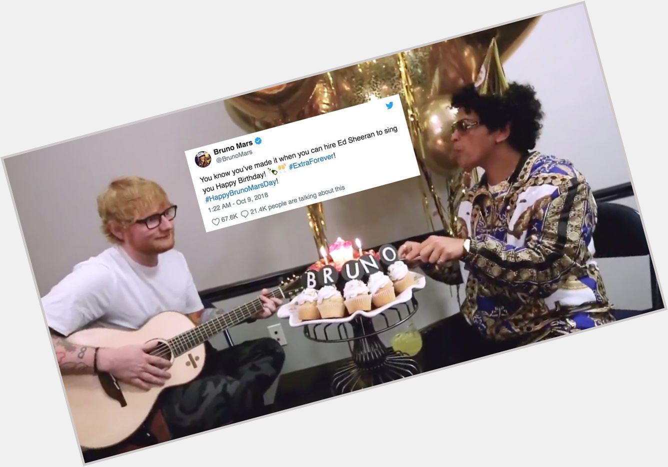 Ed Sheeran adds a twist to the happy birthday song for Bruno Mars\ big day  