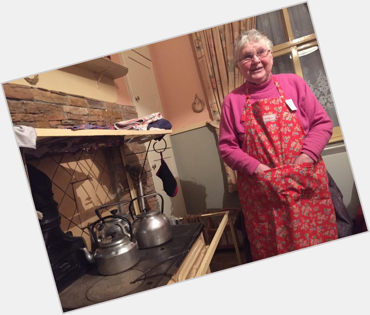 Happy 90th birthday to my Nana Duffy. Here she is with her new apron :) isn\t she adorable? 