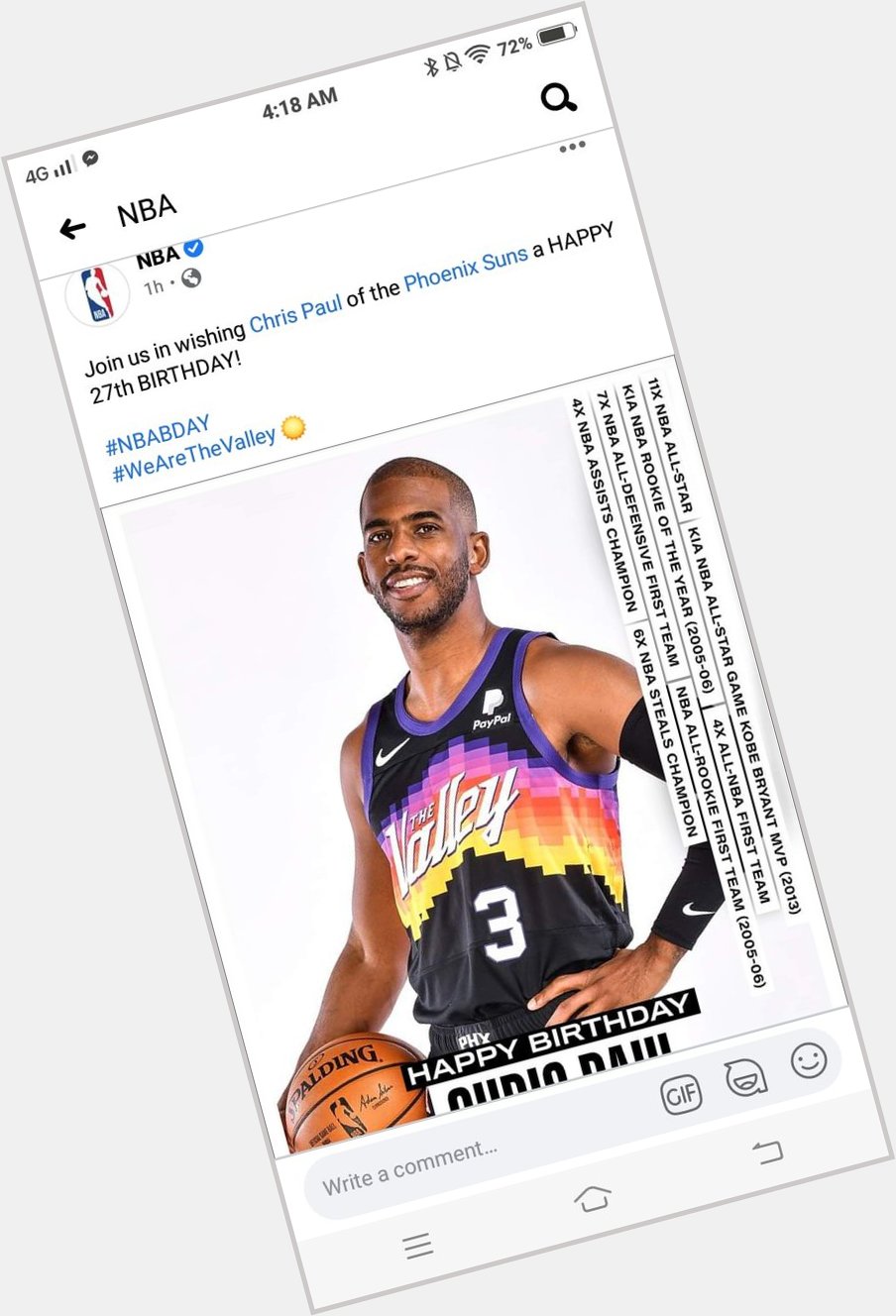 Chris Paul playing so good that the NBA page thought he\s stil 27. . Happy birthday 