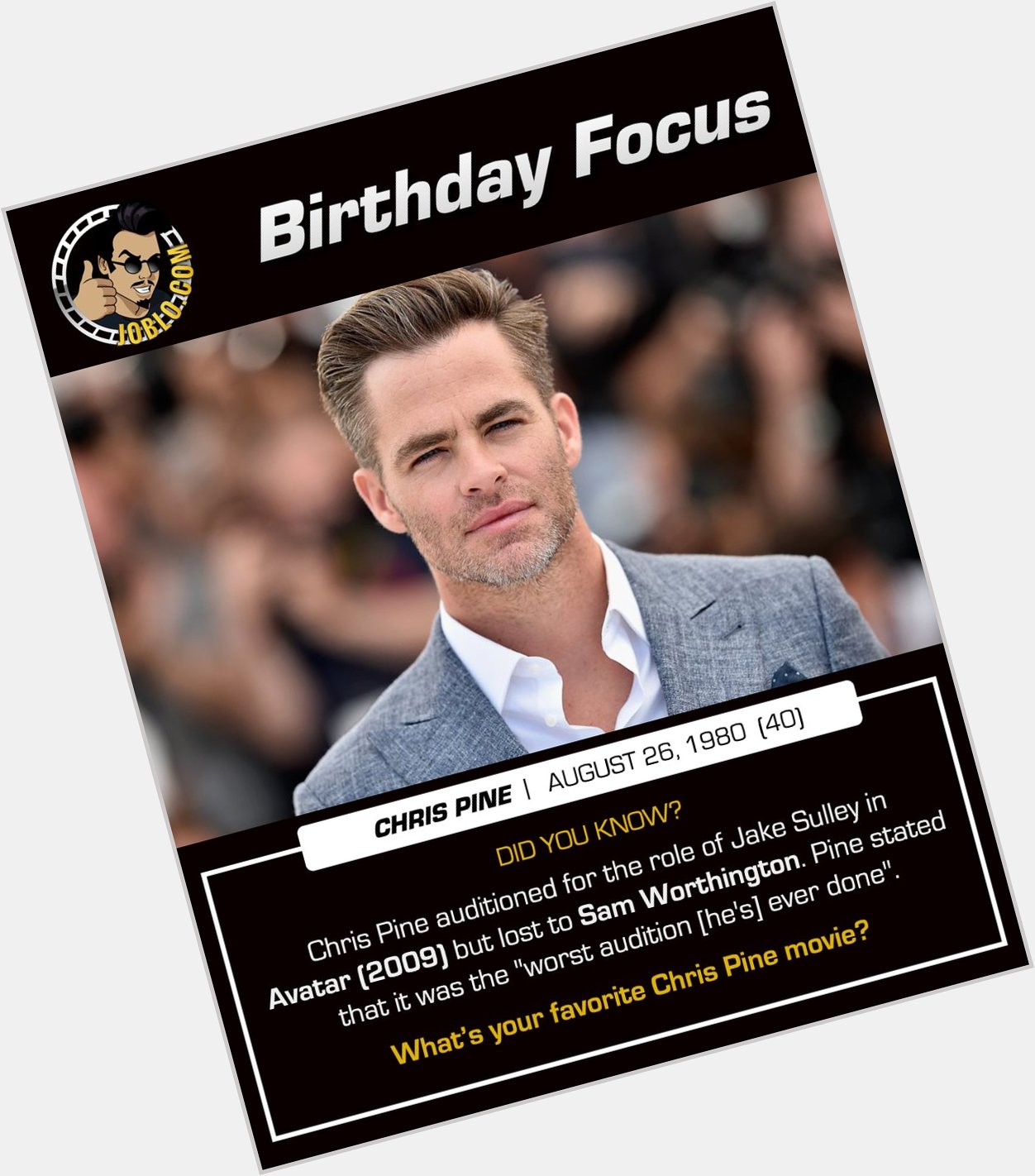 Happy 40th birthday to Chris Pine!

What\s your favorite role of his? 