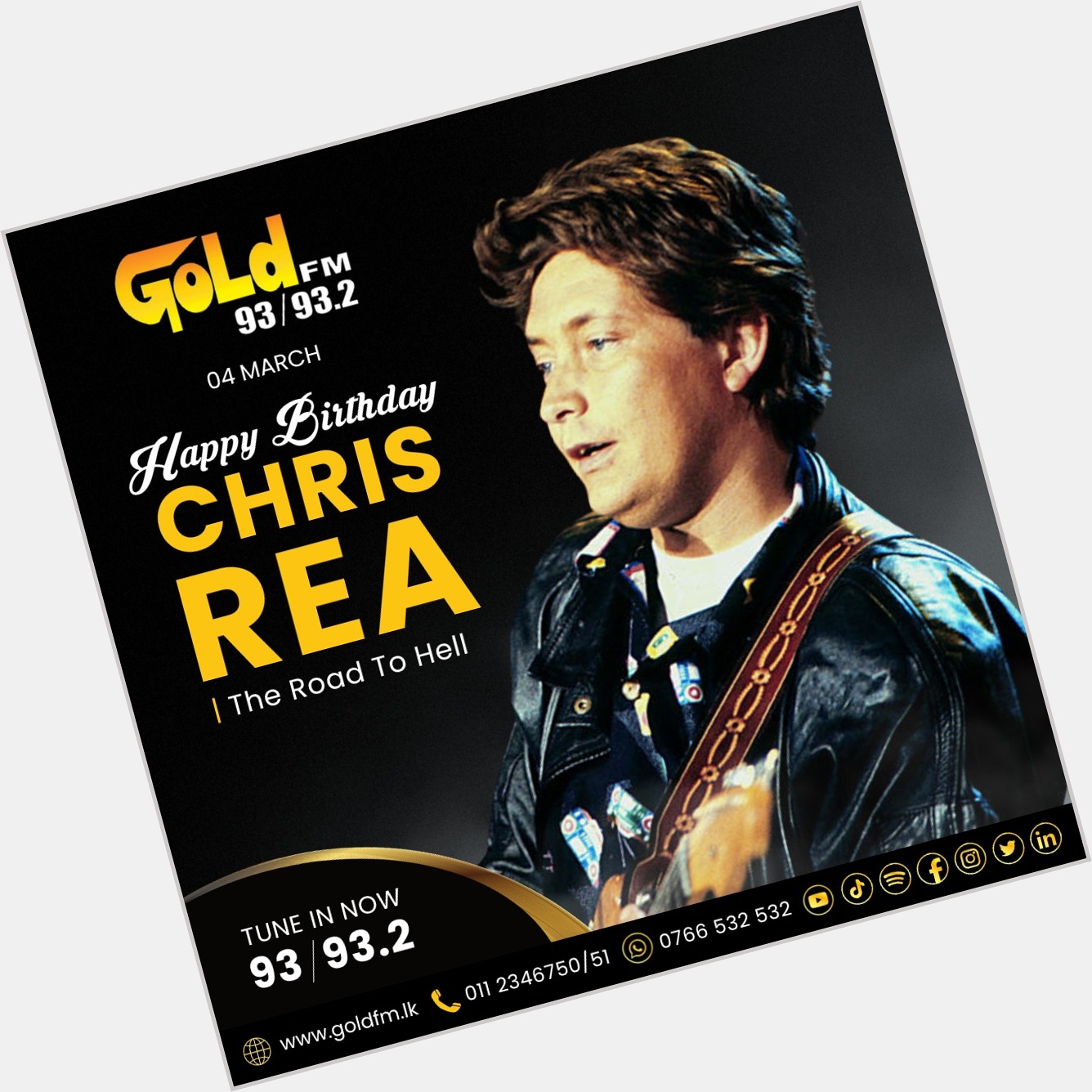 HAPPY BIRTHDAY TO CHRIS REA TUNE IN NOW 93 / 93.2 Island wide      