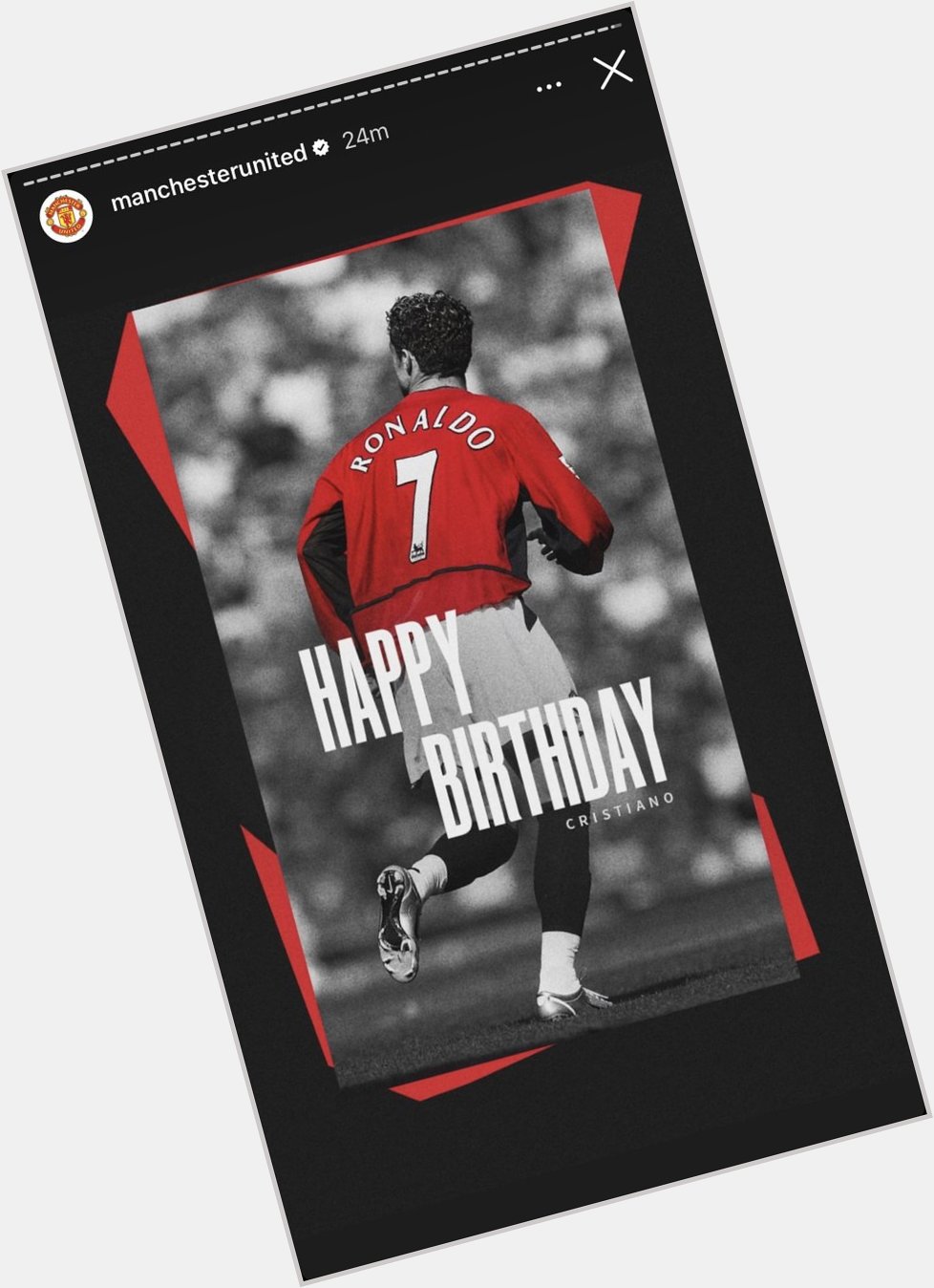 Manchester United wish Cristiano Ronaldo a Happy Birthday on Instagram.   