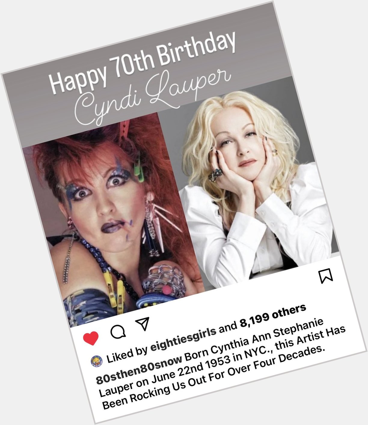 Happy Birthday Cyndi Lauper! Love you!!! 
