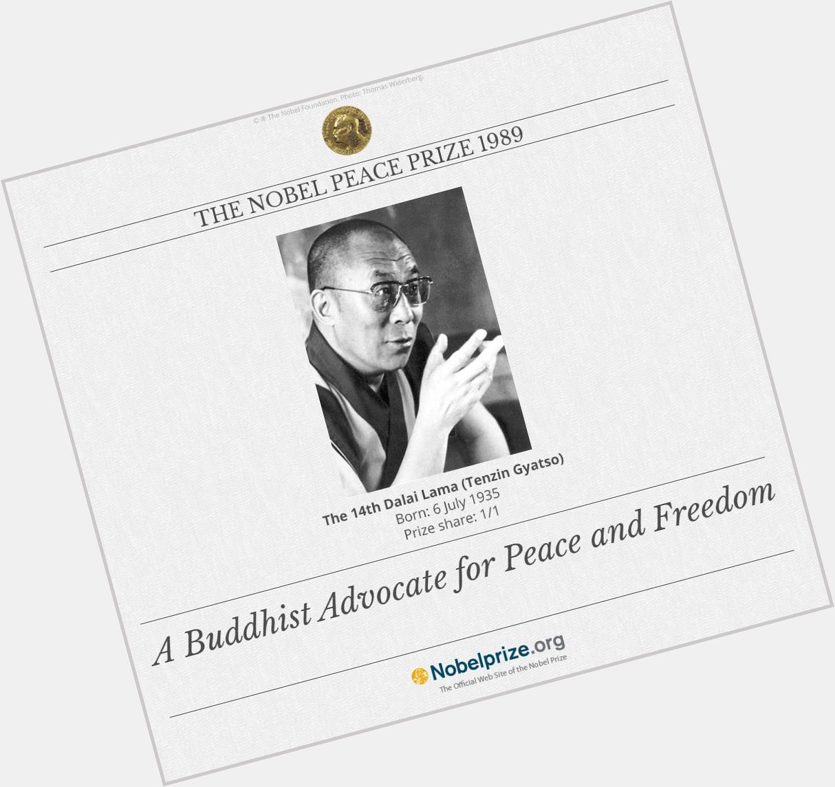 Happy 80th birthday Dalai Lama!  You ll find his Nobel Lecture from 1989 here:  