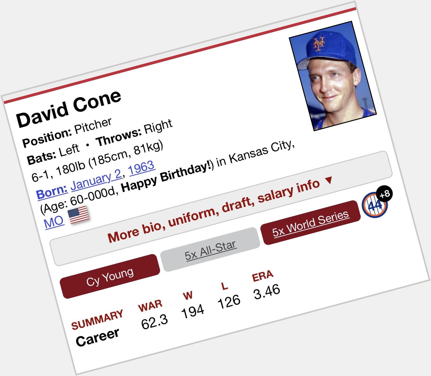 Happy Birthday to should be Hall of Famer David Cone 
