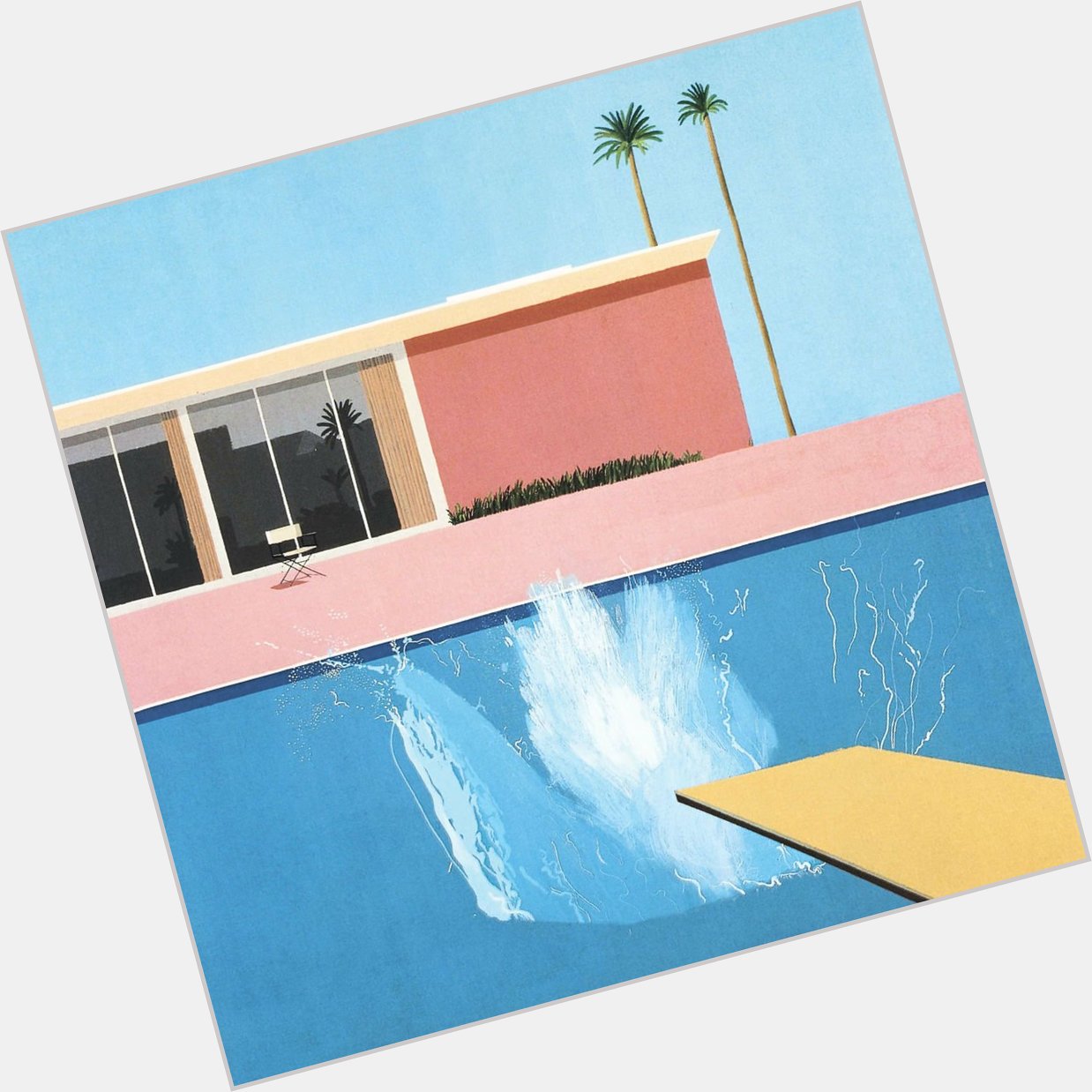 Happy 82nd birthday to one of my favorite artists David Hockney Here\s his classic 1967 piece \"A Bigger Splash\"  