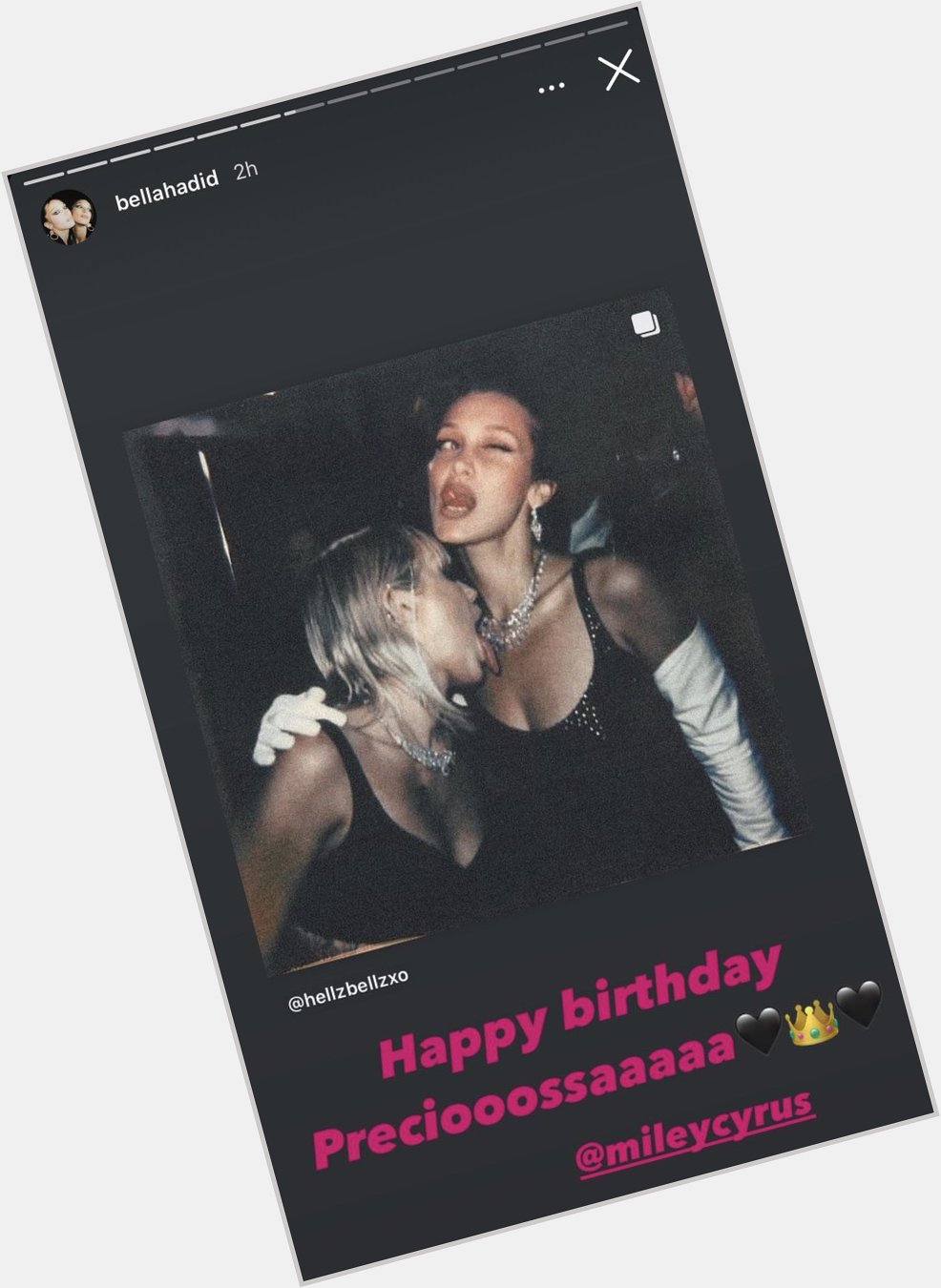 Bella Hadid, Emily Ratajkowski, Demi Moore, and Diplo wishing Miley a happy birthday via Instagram Stories!  