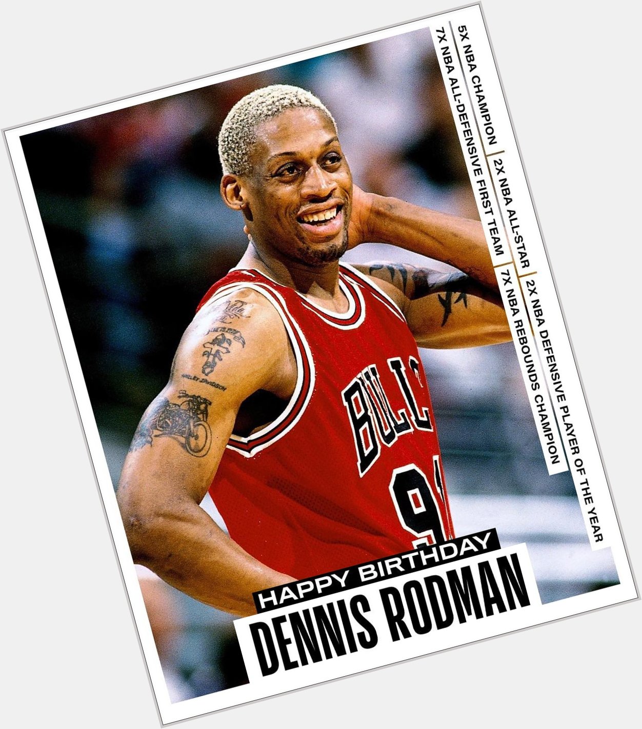 Dennis Rodman is 60 . Happy birthday to one of the baddest players in the game 