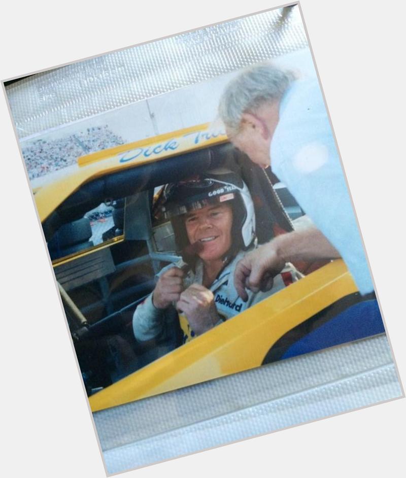 Dick Trickle strapping in to drive our yellow Happy Birthday Dick Trickle 