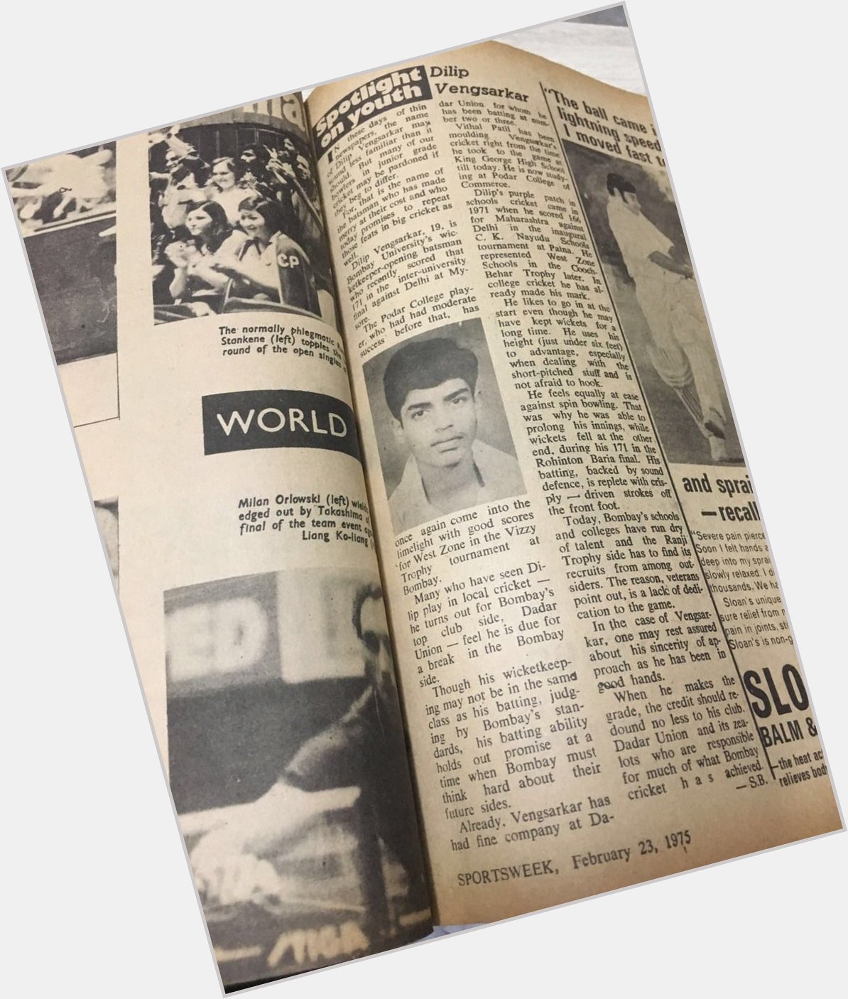 Happy birthday, Dilip Vengsarkar. Here s a Feb 23, 1975 profile on him in popular magazine Sportweek... 