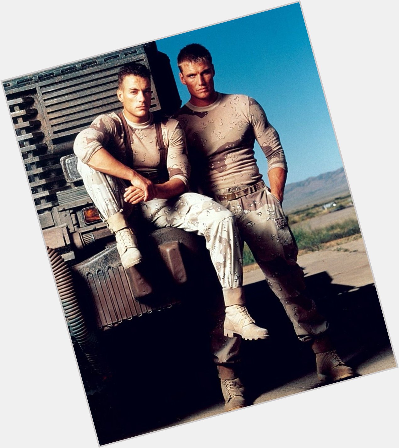 Happy Birthday to Jean-Claude Van Damme! 

Pictured with his Universal Soldier co-star Dolph Lundgren in 1992: 