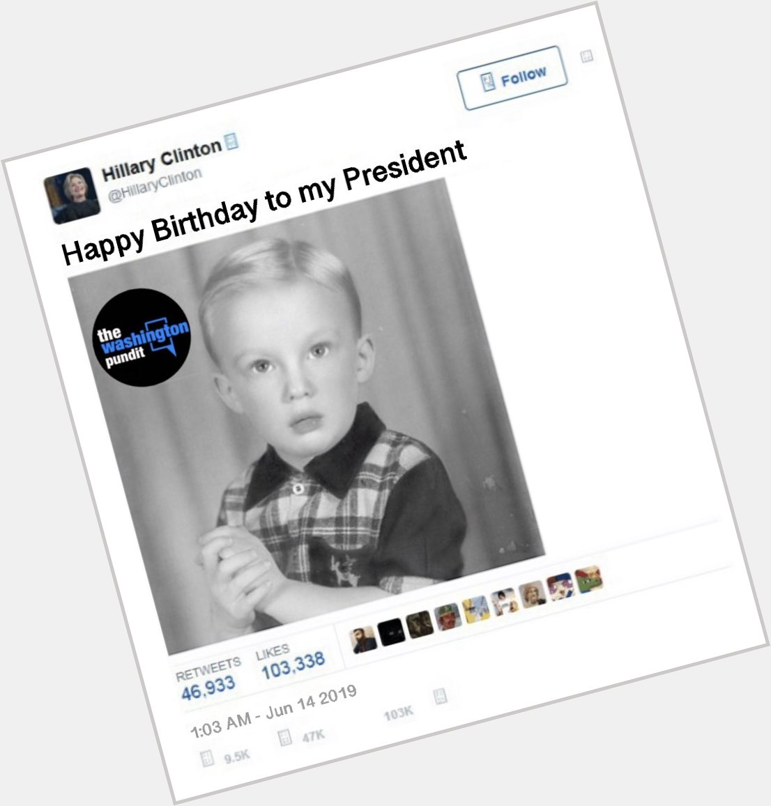 Let s all join Hillary Clinton and wish Donald Trump a Happy Birthday!!! 
