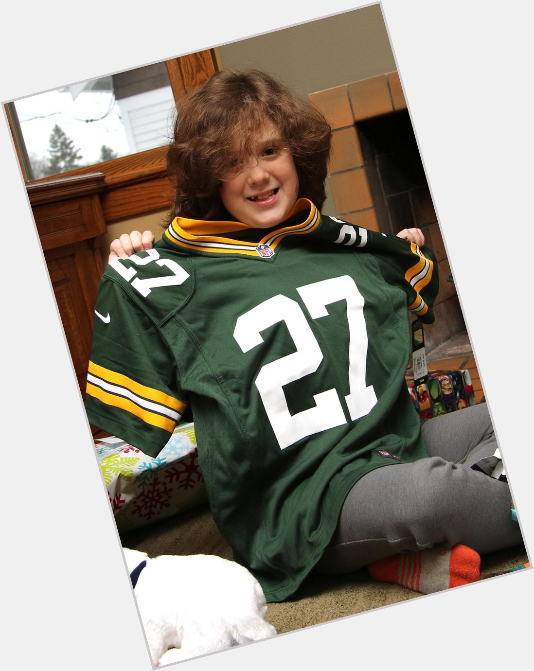 Happy Birthday, Milo Packer Fan! He\s got Clay Matthews\ hair and a new Eddie Lacy jersey! 