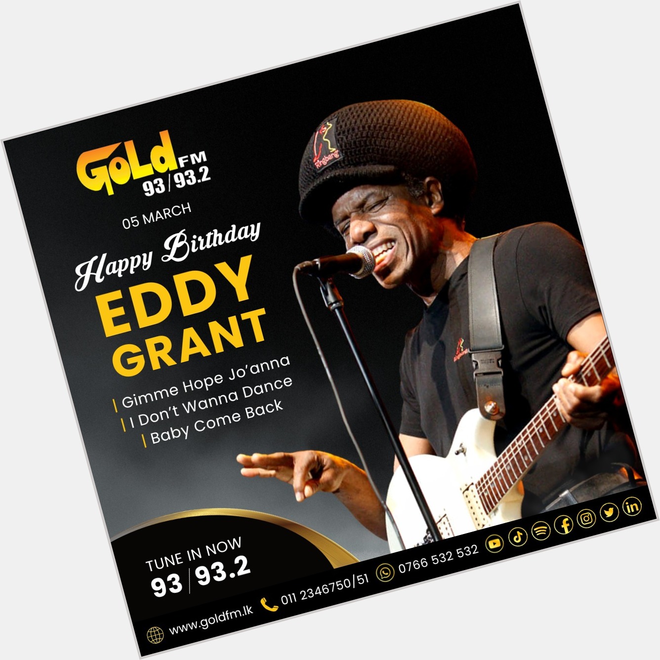 HAPPY BIRTHDAY TO EDDY GRANT TUNE IN NOW 93 / 93.2 Island wide      