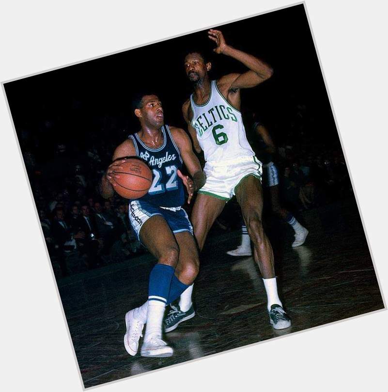 Happy birthday Elgin Baylor going up against Bill Russell.    