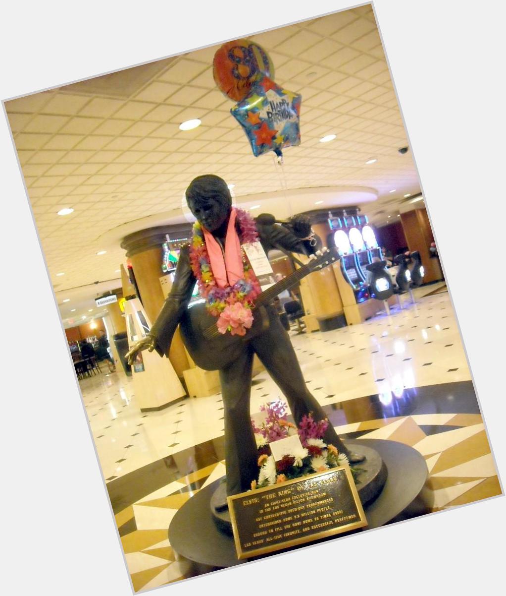 Happy 80th Birthday, Elvis! The Viva Las Vegas Elvis Presley Fan Club decorated the Elvis Statue in the lobby! 